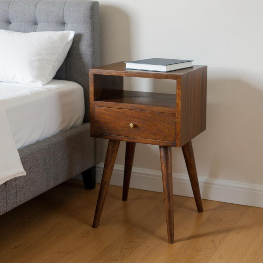 22" Chestnut Solid Wood Square One Drawer Nightstand