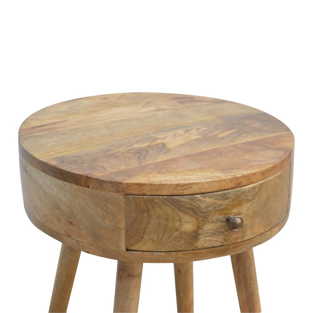 22" Natural Solid Wood Round One Drawer Nightstand