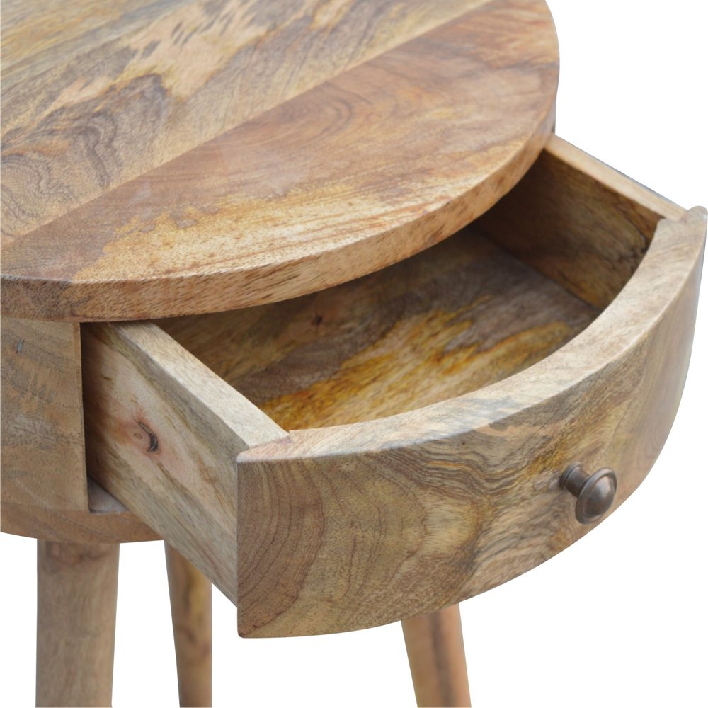 22" Natural Solid Wood Round One Drawer Nightstand