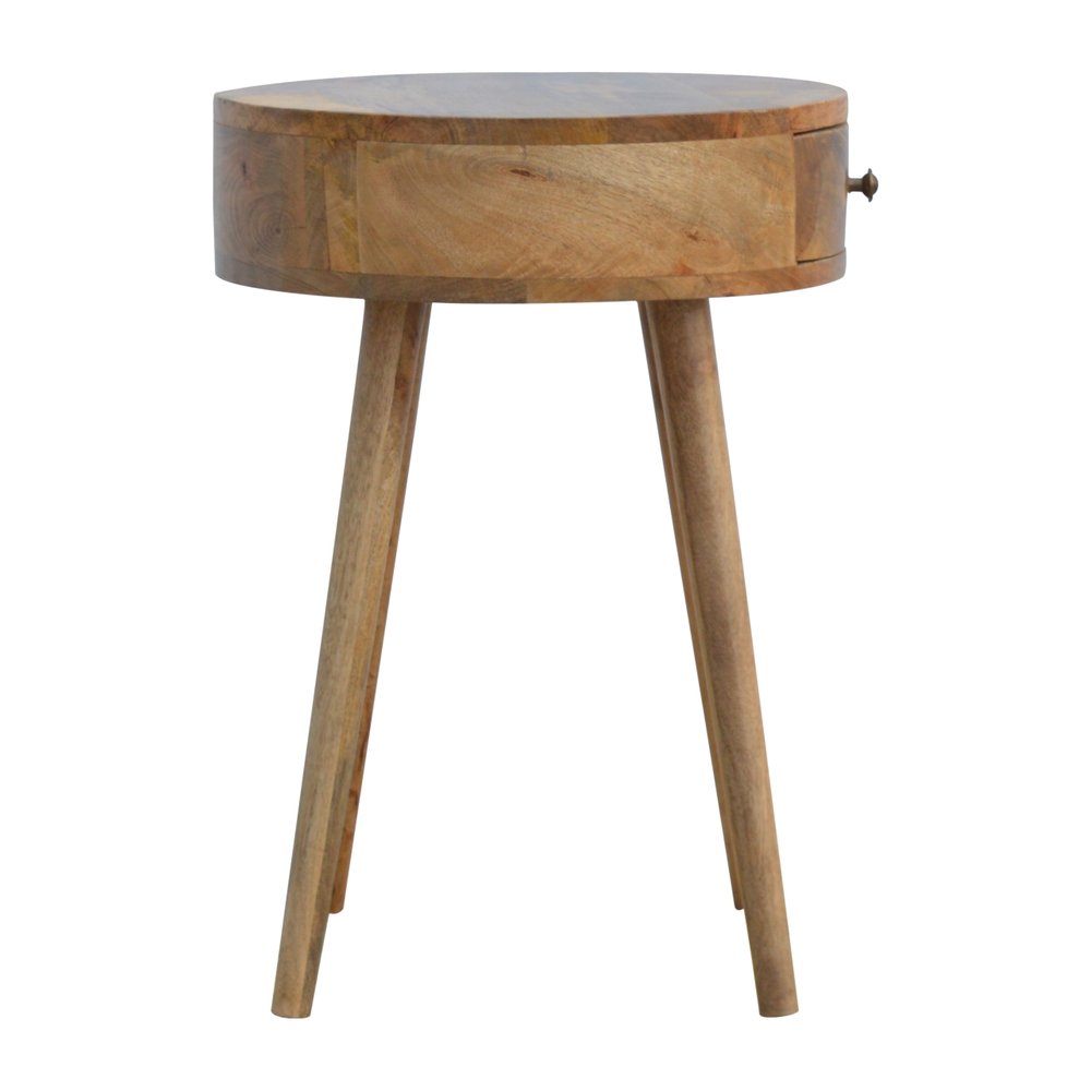22" Natural Solid Wood Round One Drawer Nightstand