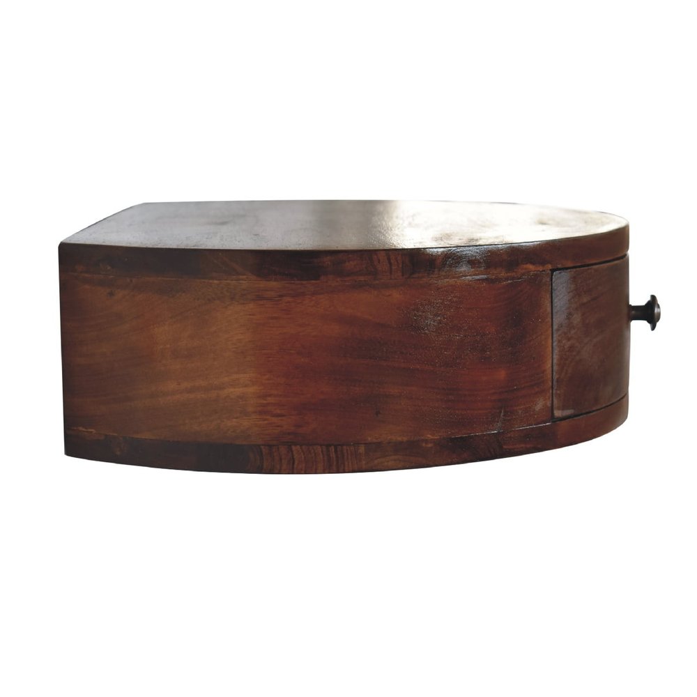 16" Brown Solid Wood One Drawer Round Floating Nightstand
