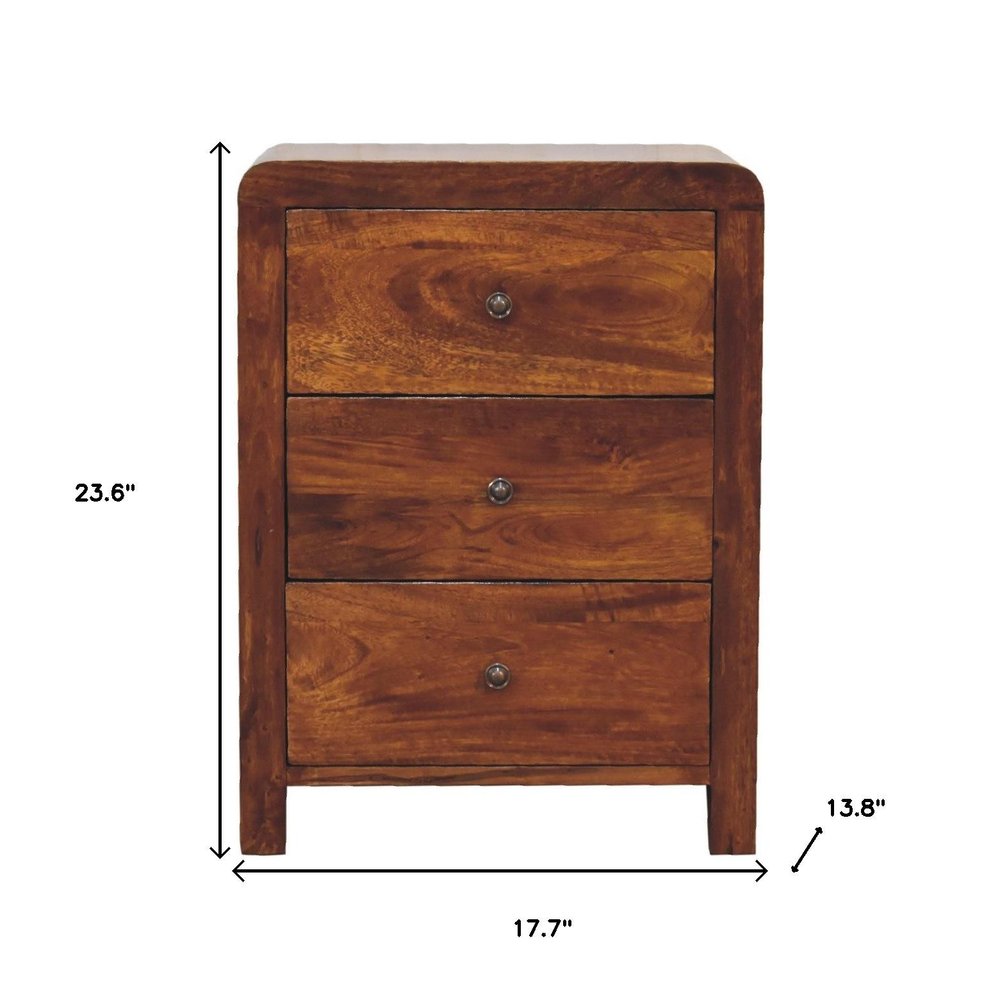 24" Chestnut Solid Wood Three Drawer Nightstand