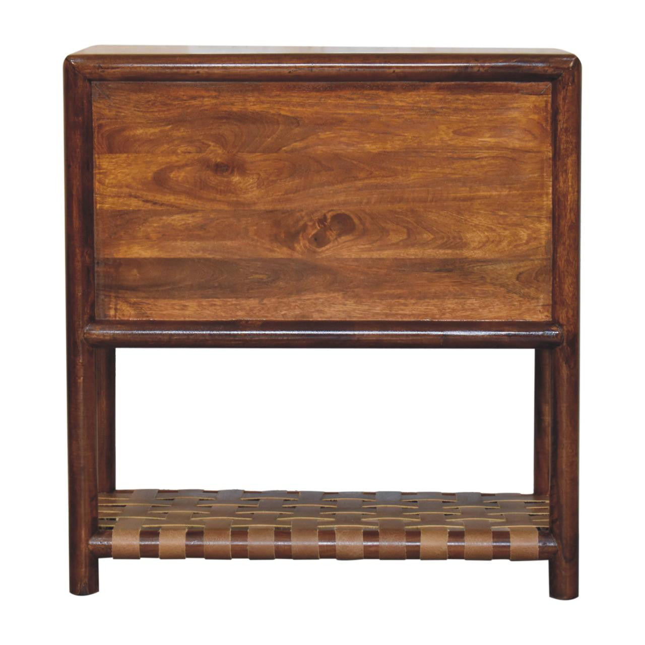 32" Brown Solid Wood Two Drawer Nightstand With Leather Shelf