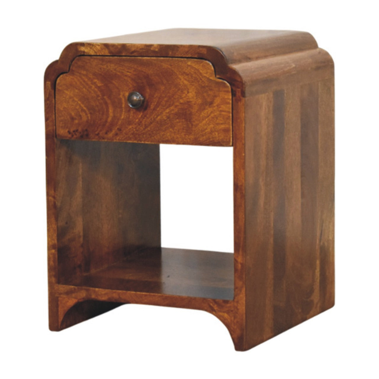16" Chestnut Solid Wood One Drawer Scallop Edge Nightstand