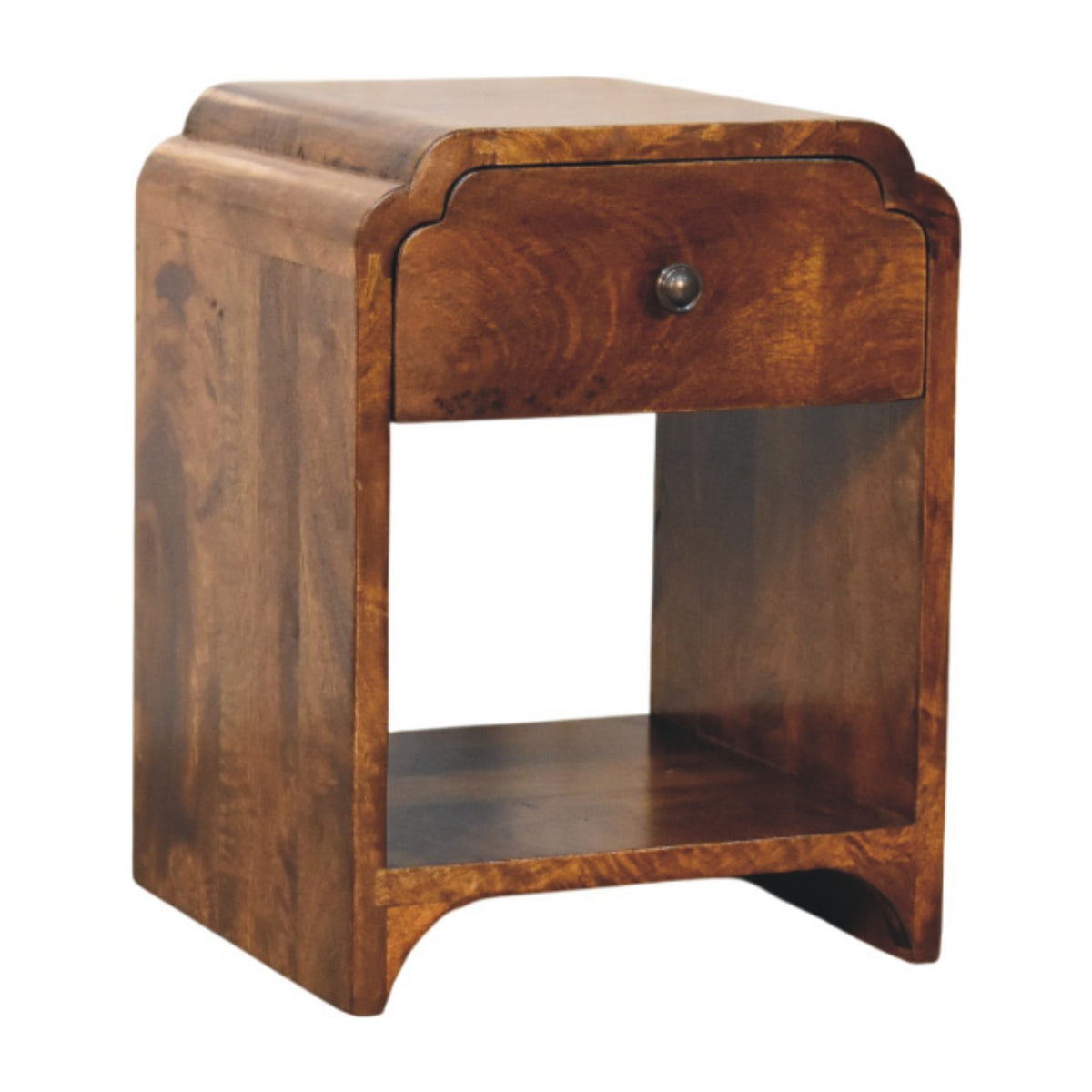 16" Chestnut Solid Wood One Drawer Scallop Edge Nightstand