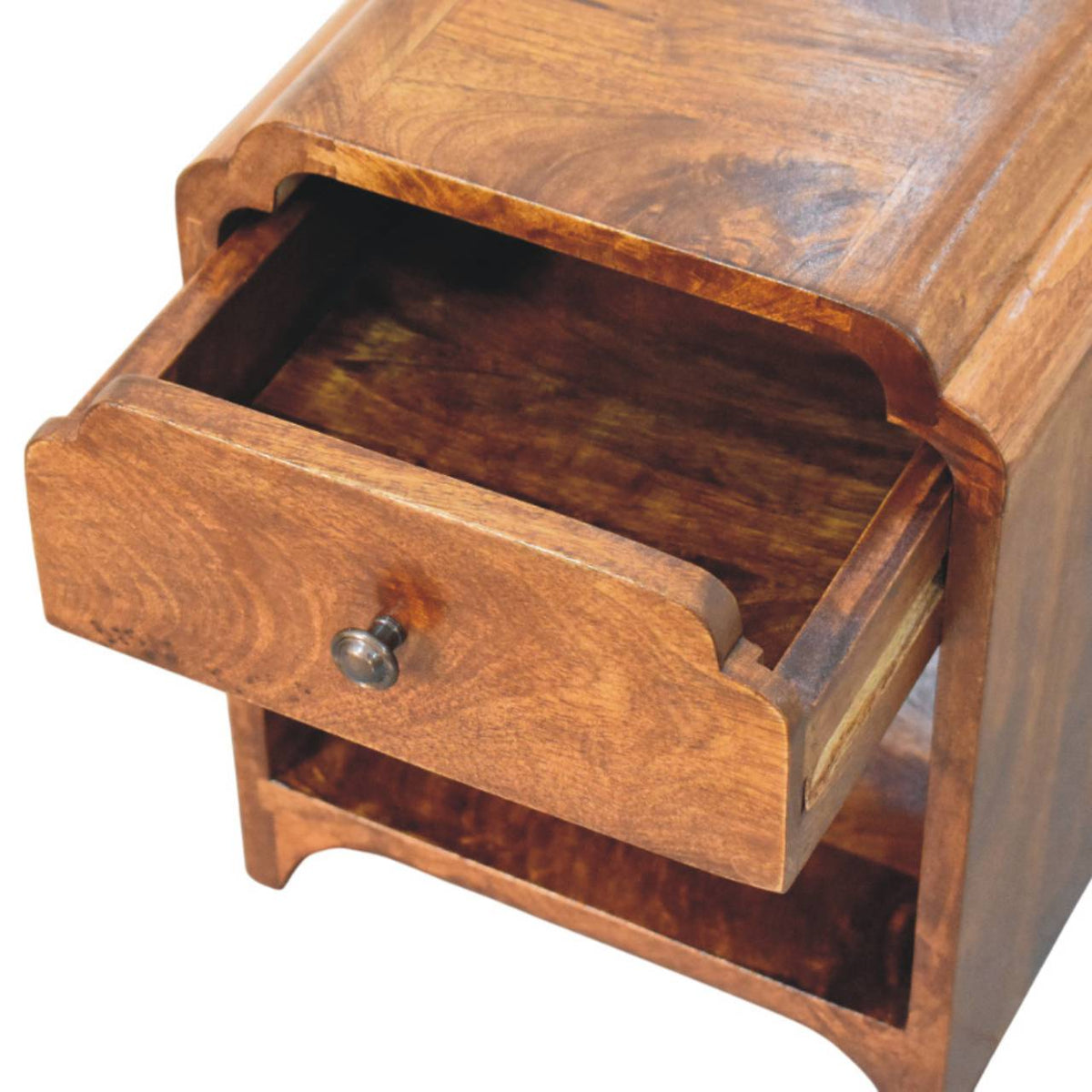 16" Chestnut Solid Wood One Drawer Scallop Edge Nightstand