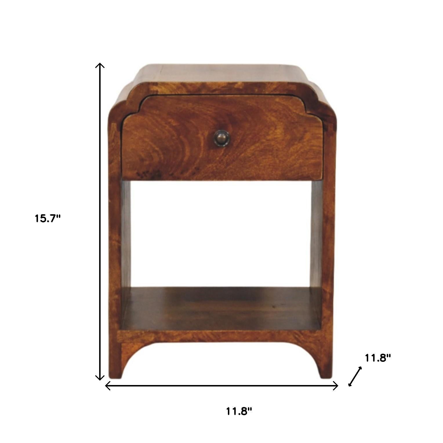 16" Chestnut Solid Wood One Drawer Scallop Edge Nightstand