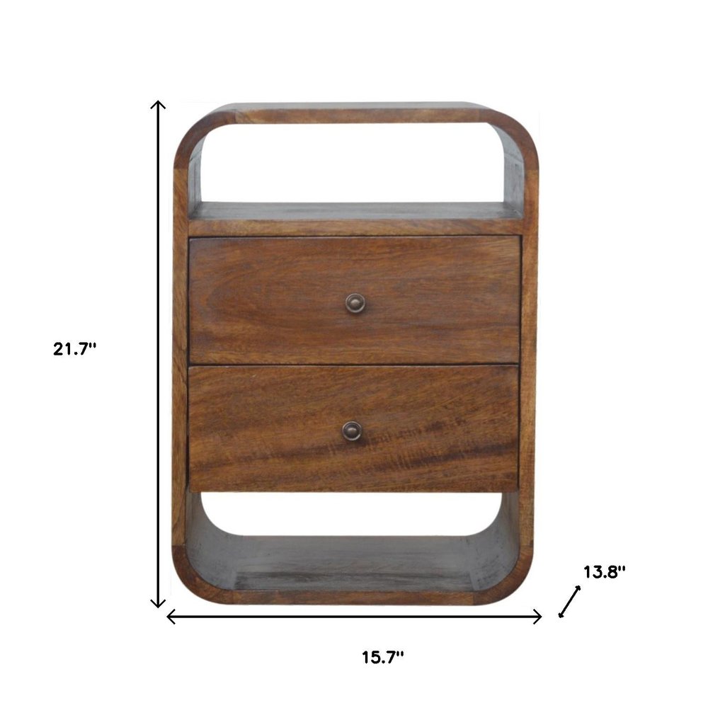 22" Chestnut Solid Wood Two Drawer Nightstand