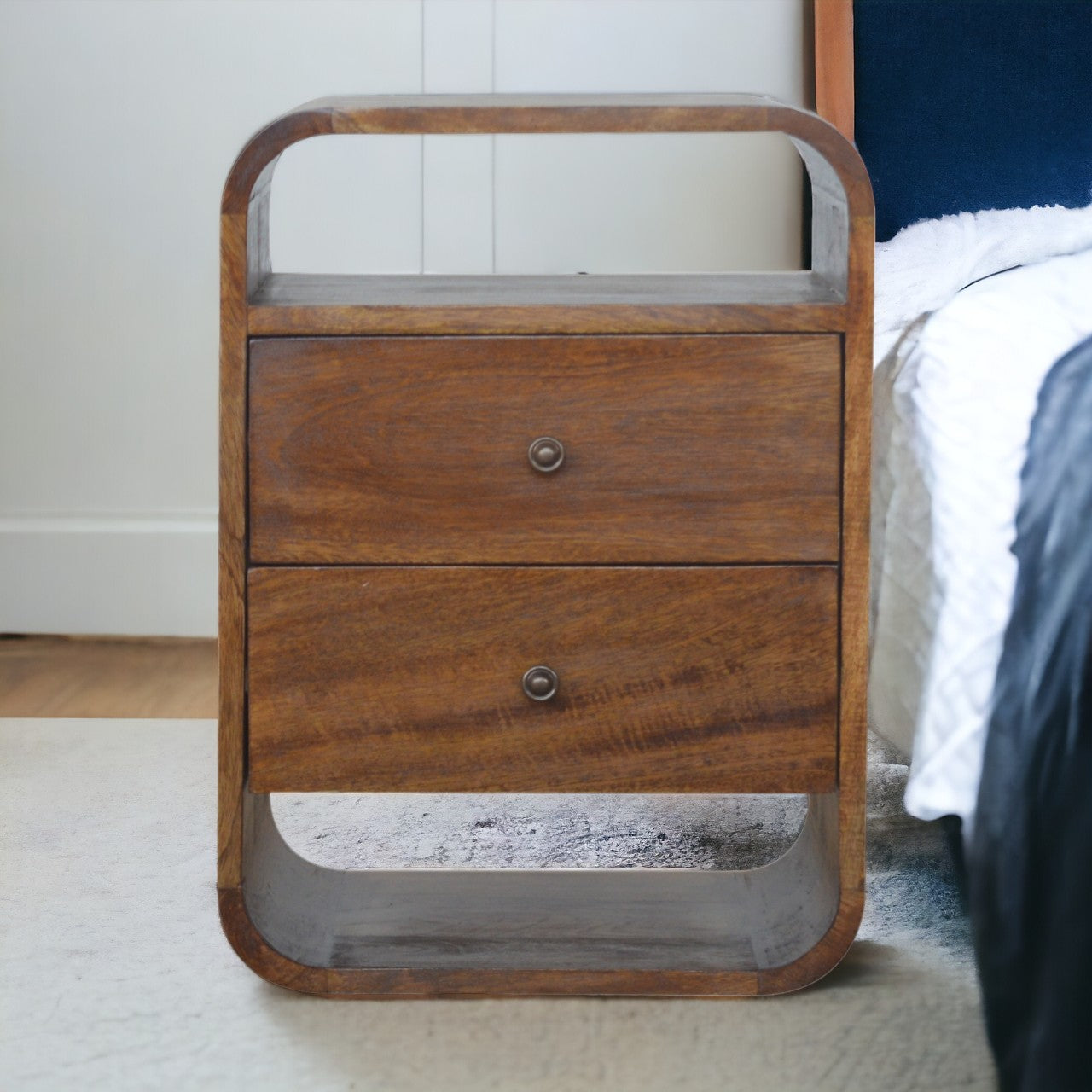 22" Chestnut Solid Wood Two Drawer Nightstand