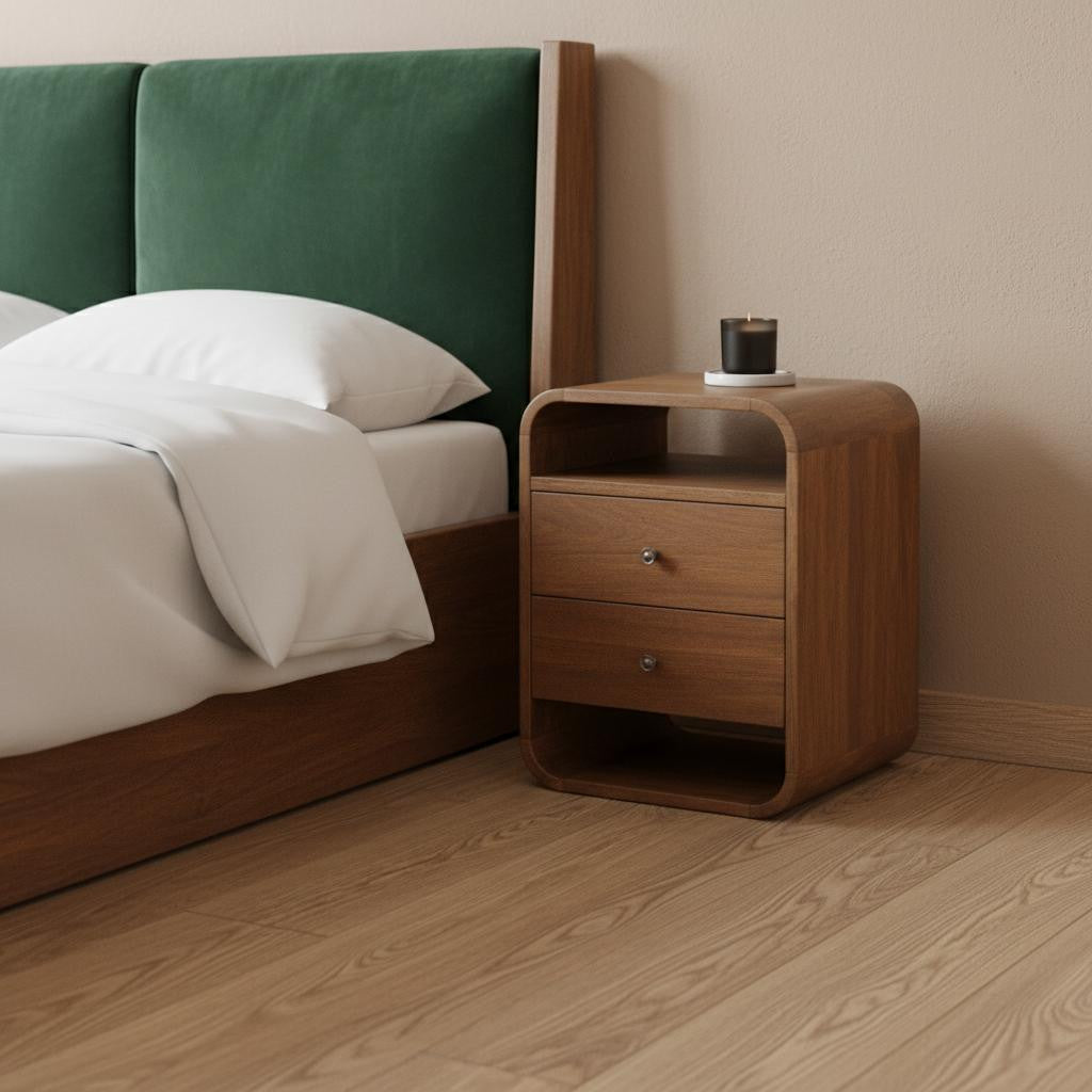 22" Chestnut Solid Wood Two Drawer Nightstand