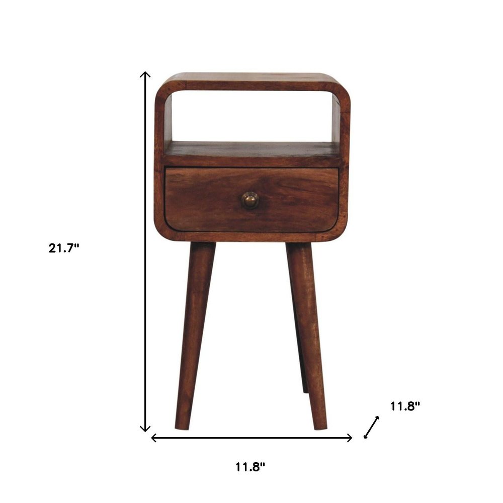 22" Brown Solid Wood Square One Drawer Nightstand