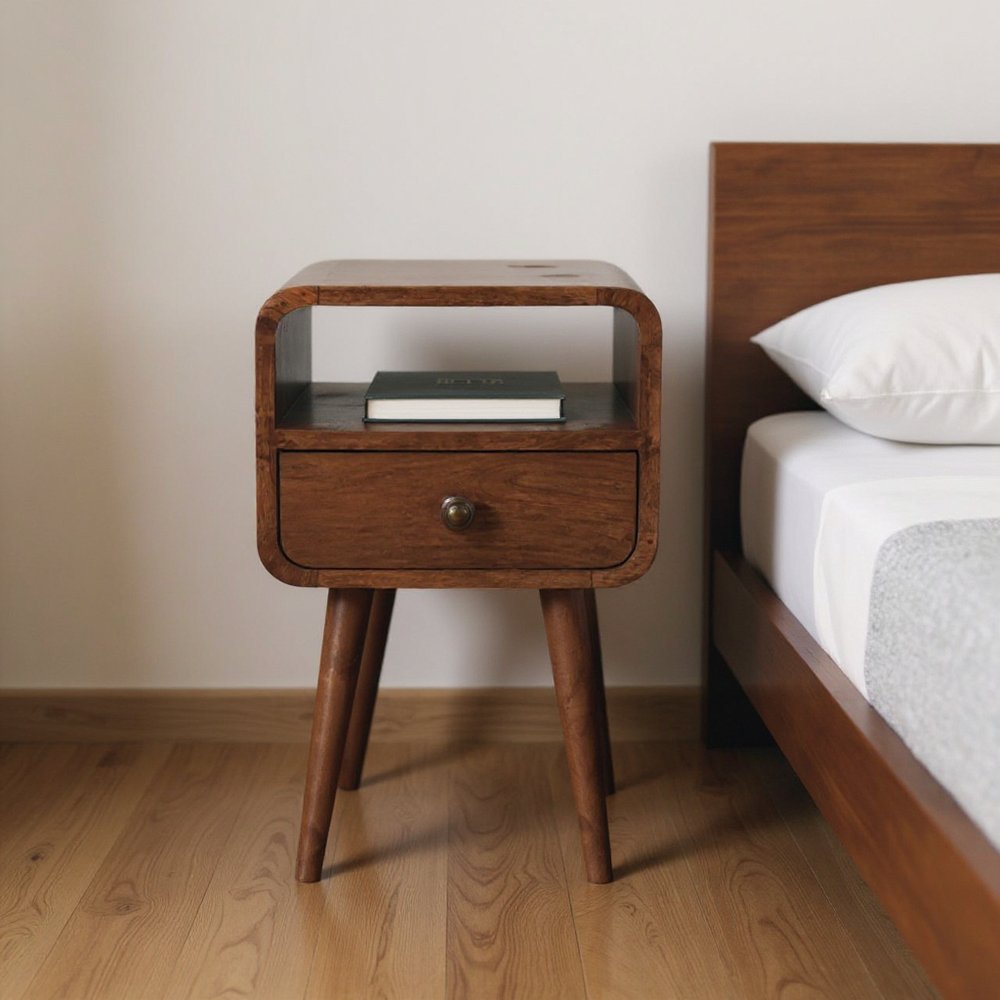 22" Brown Solid Wood Square One Drawer Nightstand