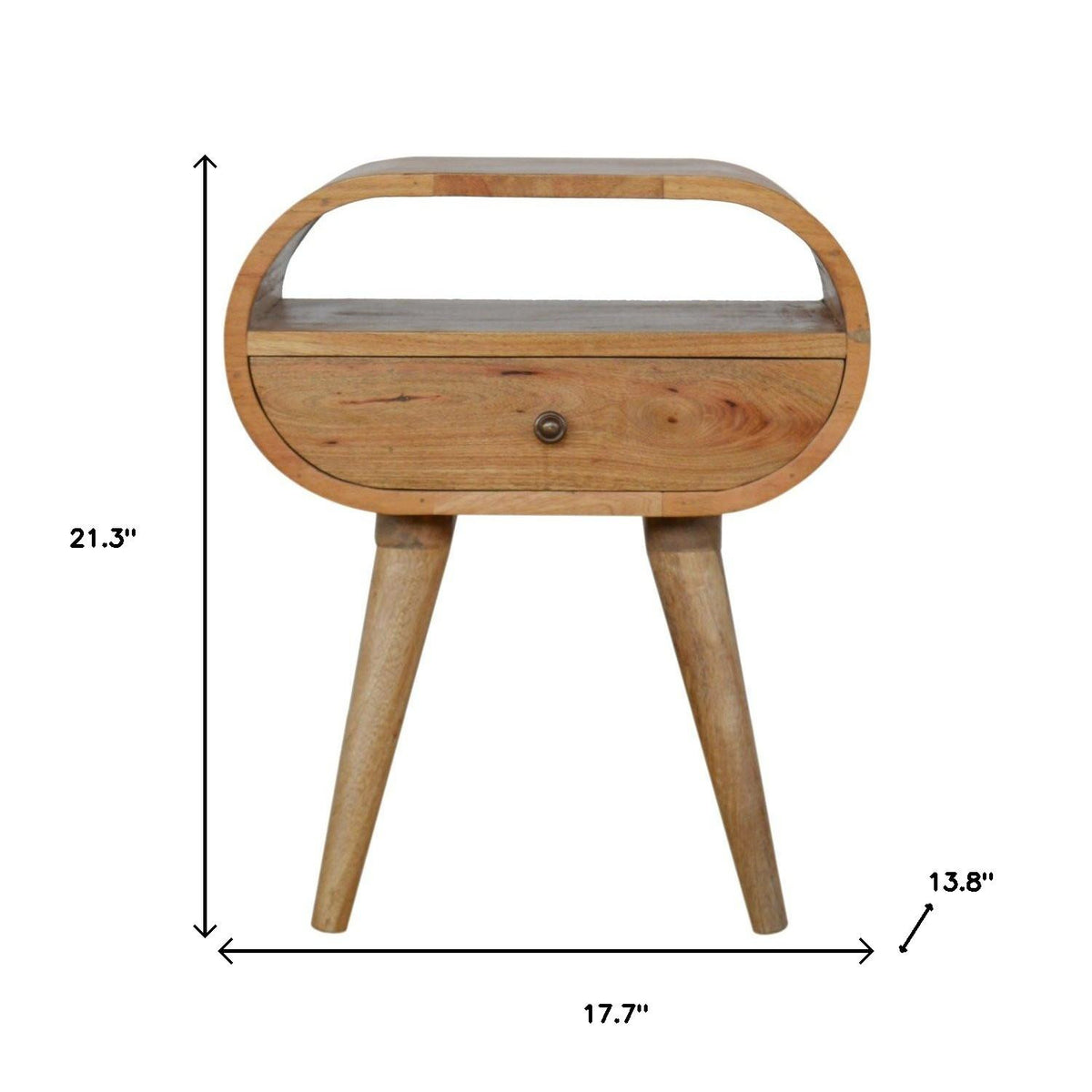 21" Natural Solid Wood Oval One Drawer Nightstand