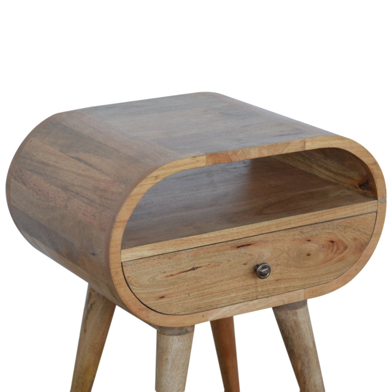 21" Natural Solid Wood Oval One Drawer Nightstand