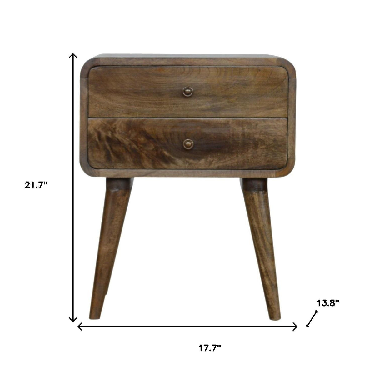 22" Natural Solid Wood Distressed Two Drawer Nightstand