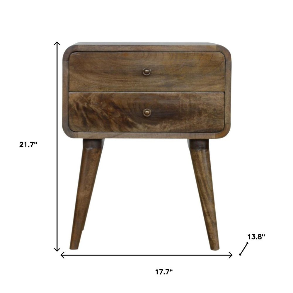 22" Natural Solid Wood Distressed Two Drawer Nightstand