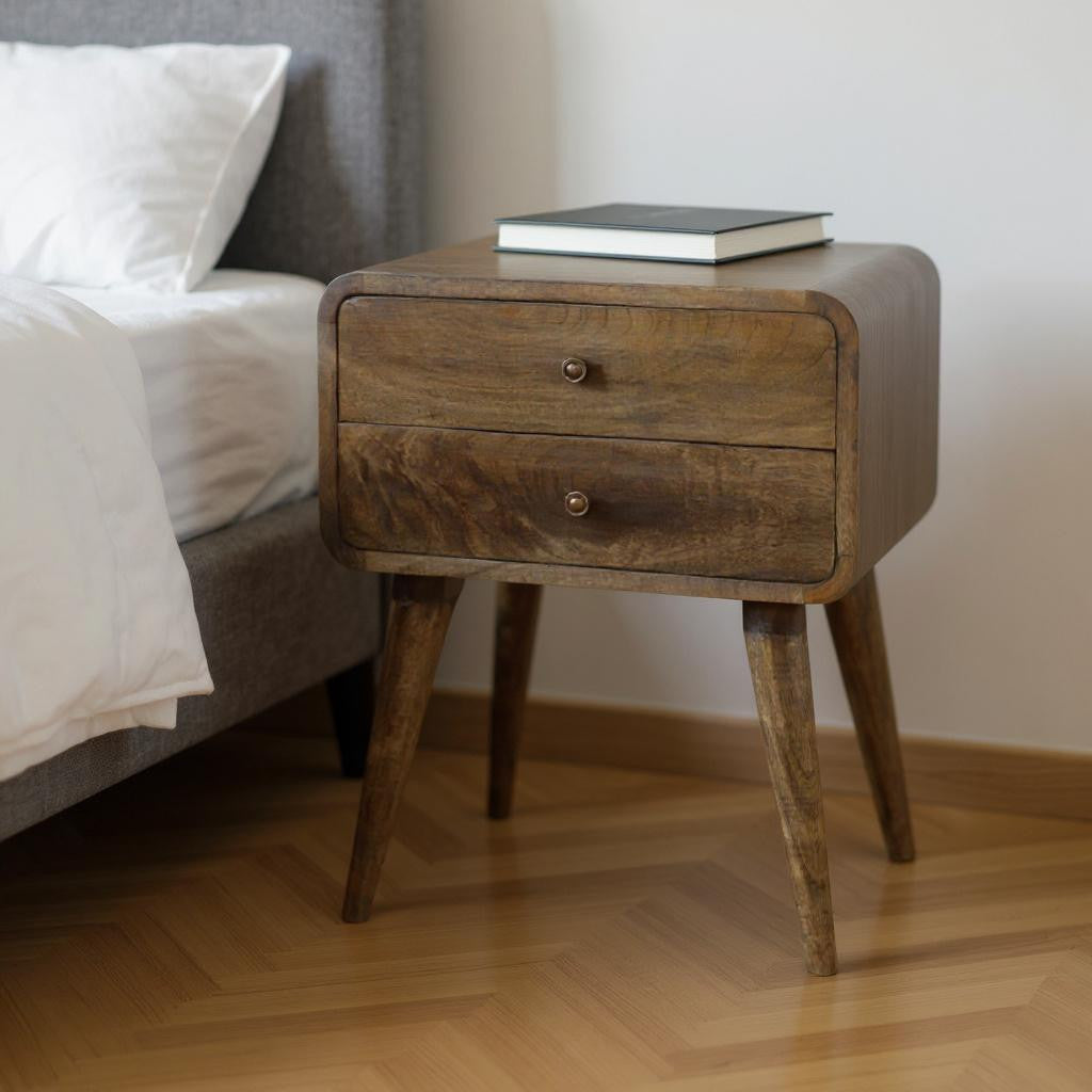 22" Natural Solid Wood Distressed Two Drawer Nightstand