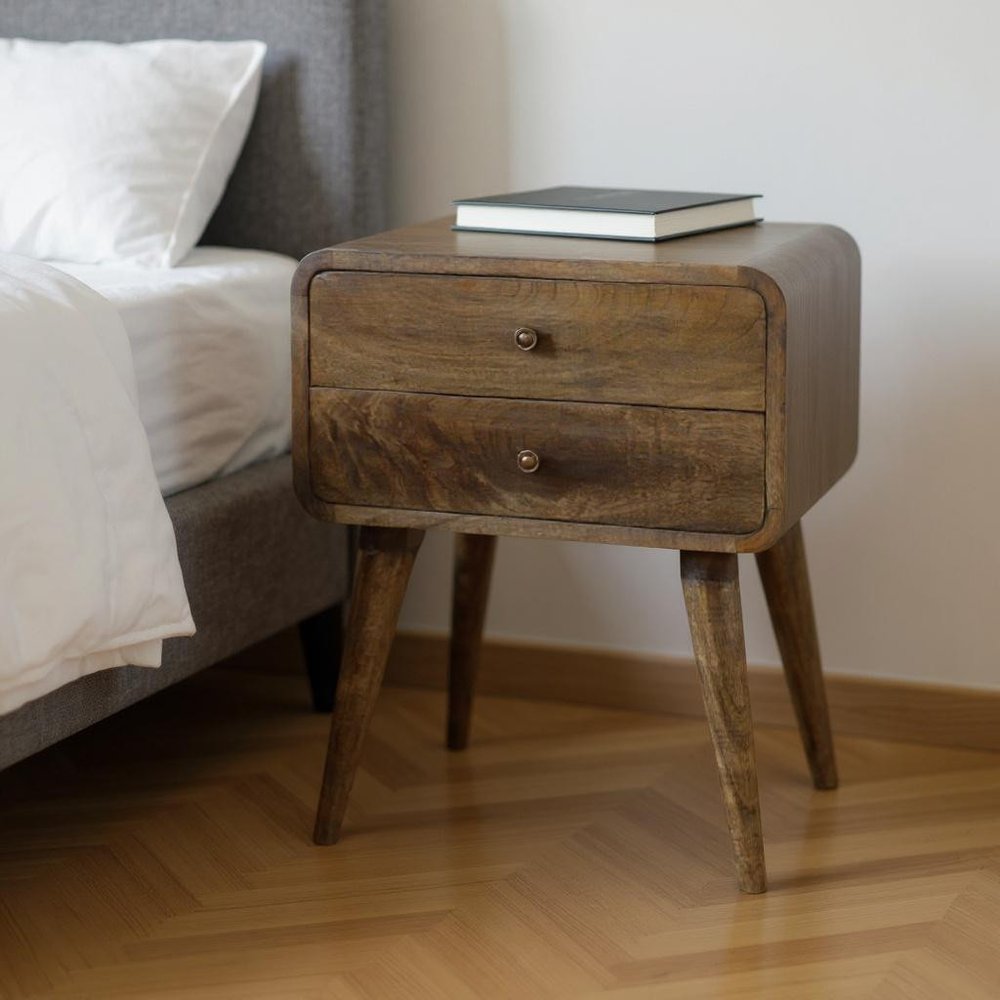 22" Natural Solid Wood Distressed Two Drawer Nightstand