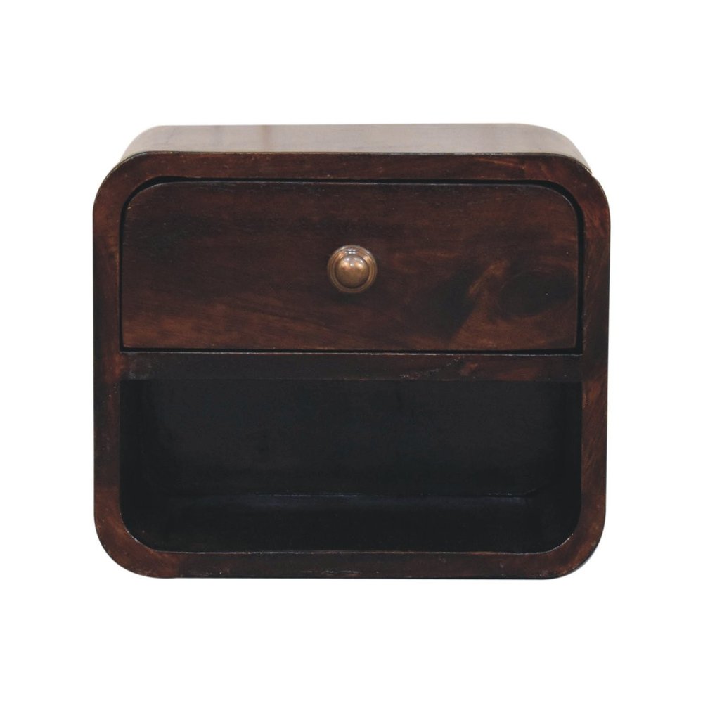 16" Walnut Solid Wood Round One Drawer Floating Nightstand