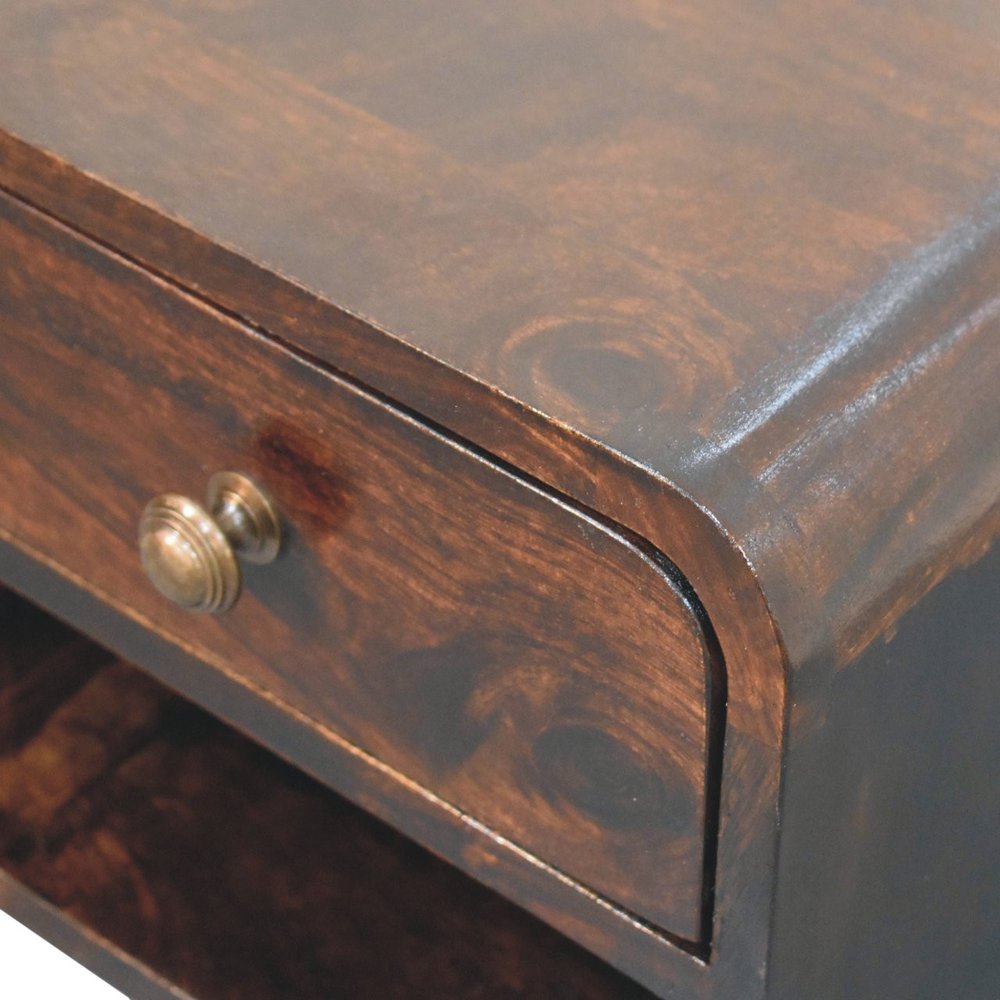 16" Walnut Solid Wood Round One Drawer Floating Nightstand