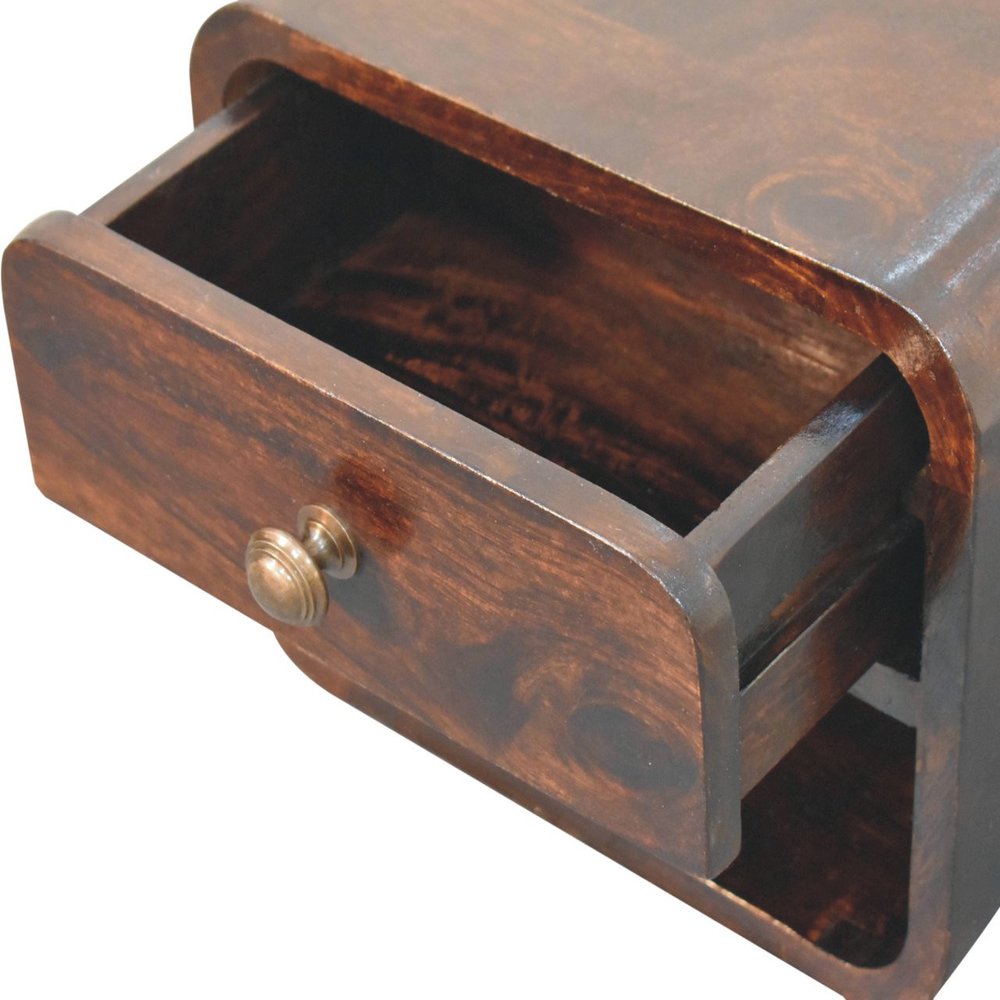 16" Walnut Solid Wood Round One Drawer Floating Nightstand