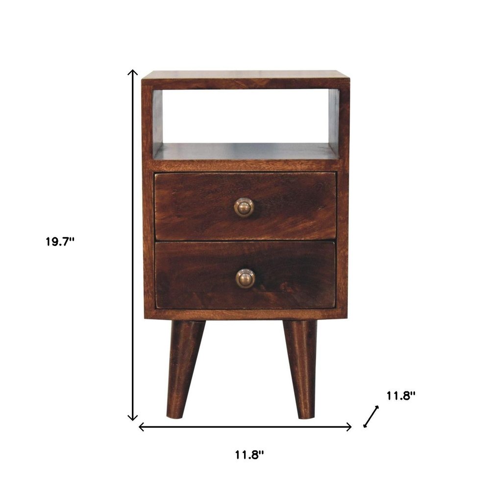 20" Walnut Solid Wood Square Two Drawer Nightstand