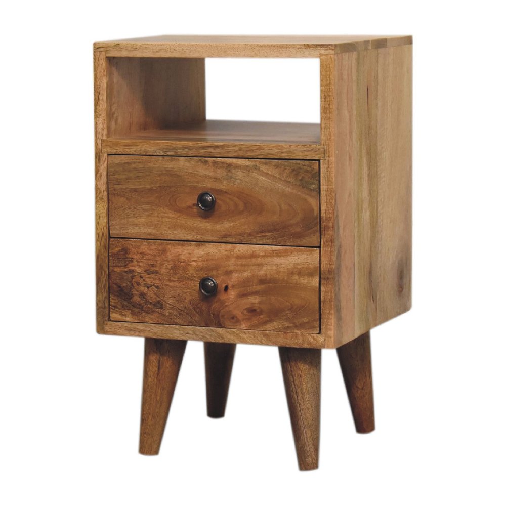 20" Oak Solid Wood Two Drawer Nightstand