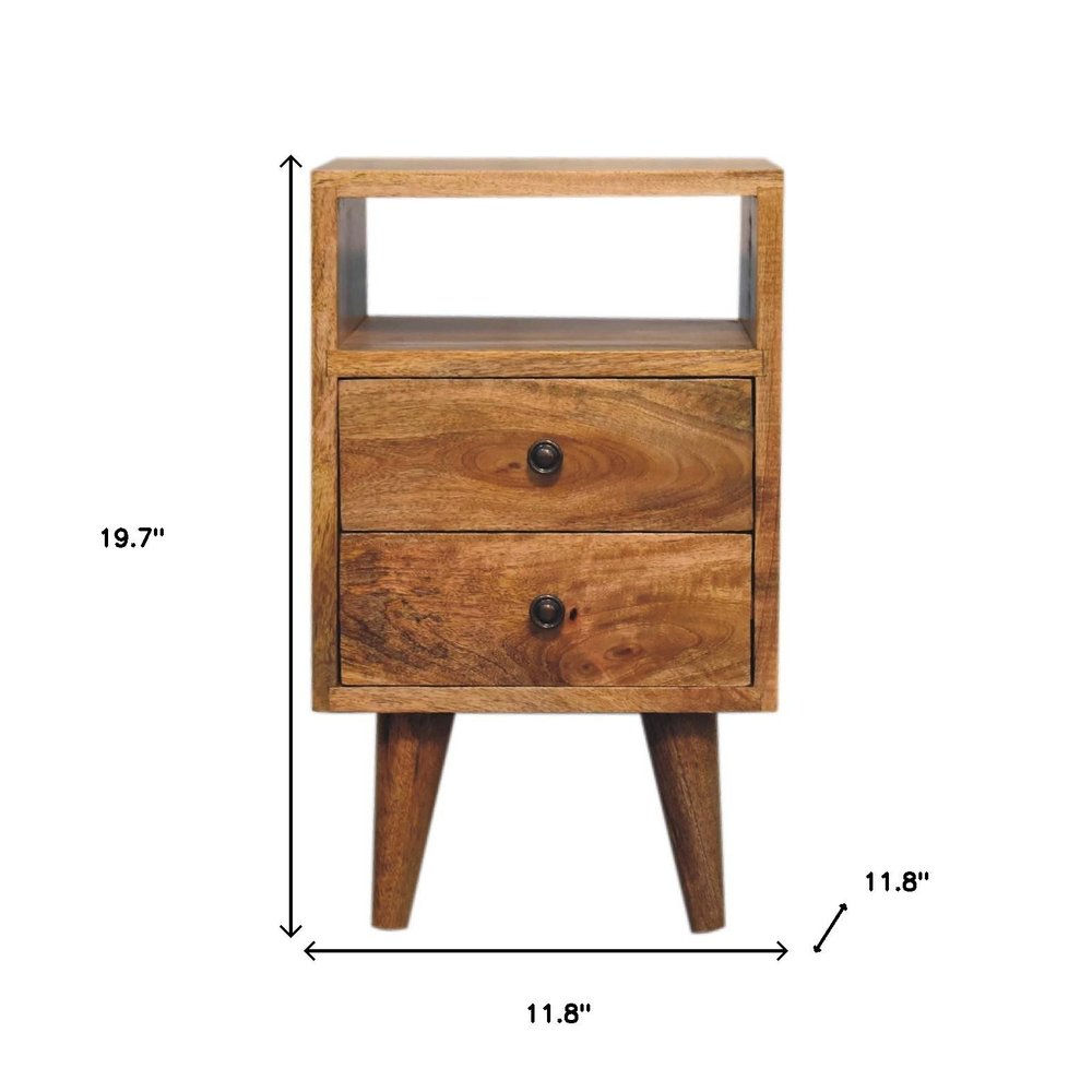 20" Oak Solid Wood Two Drawer Nightstand