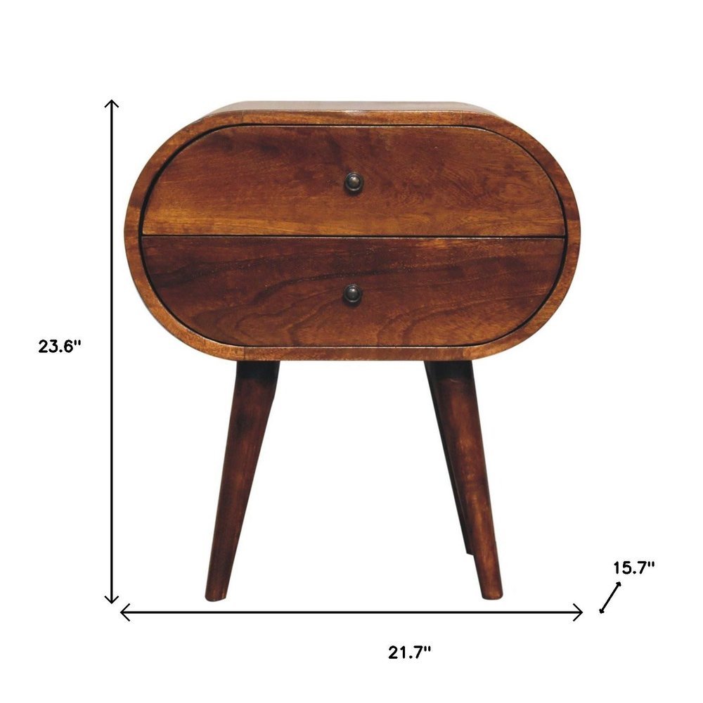 24" Chestnut Solid Wood Oval Two Drawer Nightstand