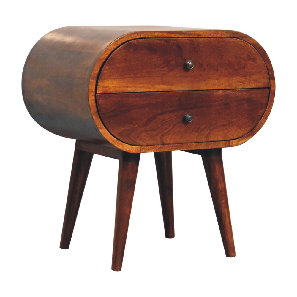 24" Chestnut Solid Wood Oval Two Drawer Nightstand