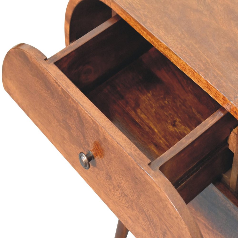 24" Chestnut Solid Wood Oval Two Drawer Nightstand