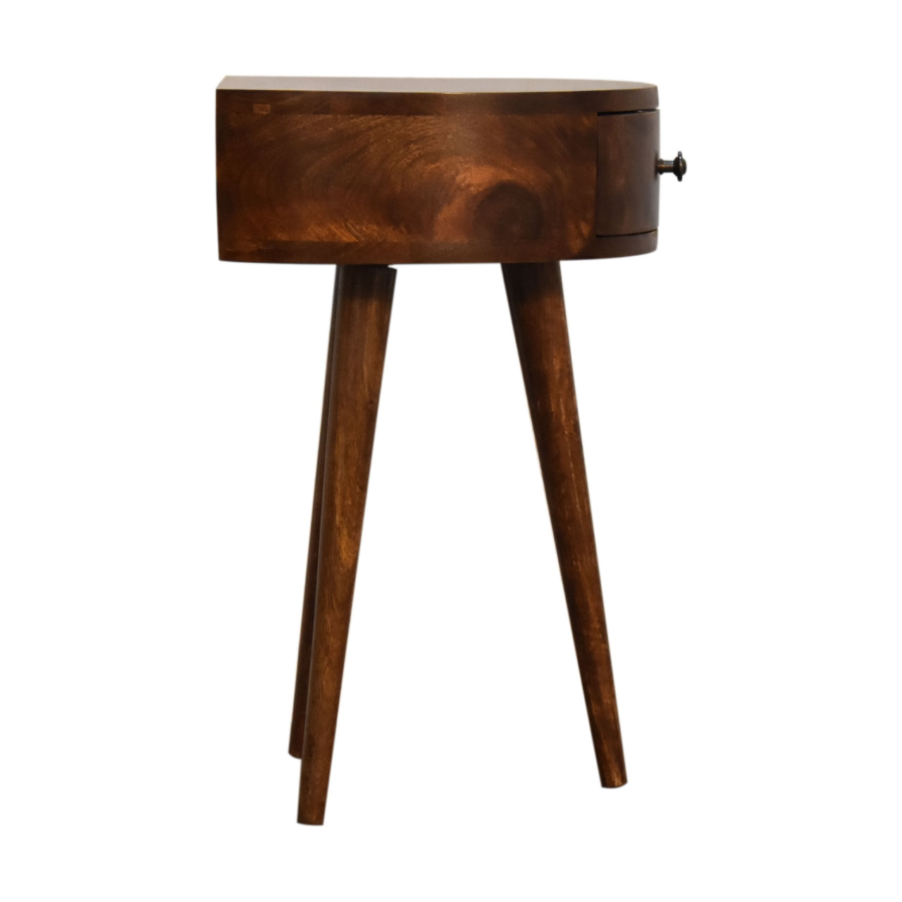 21" Brown Solid Wood Round One Drawer Nightstand