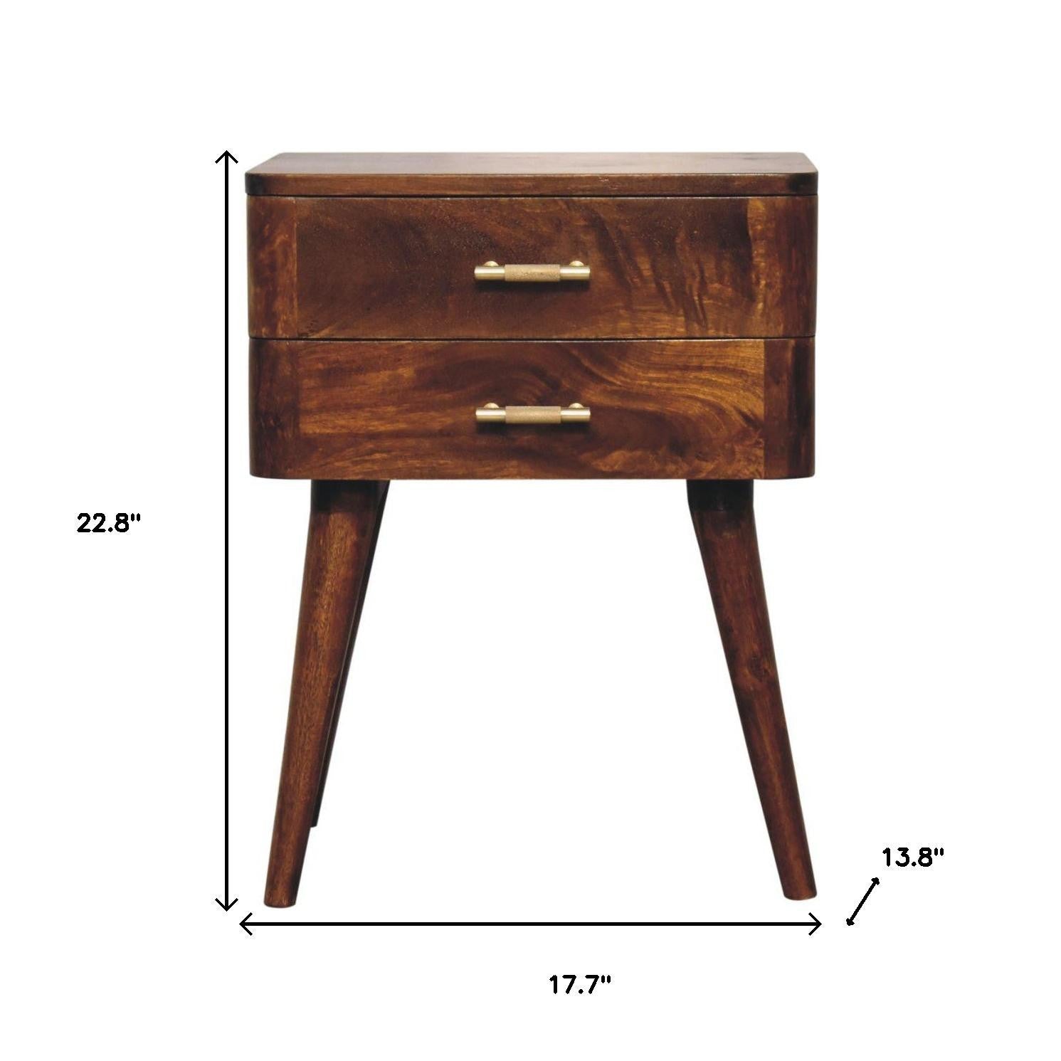 23" Chestnut Solid Wood Two Drawer Nightstand