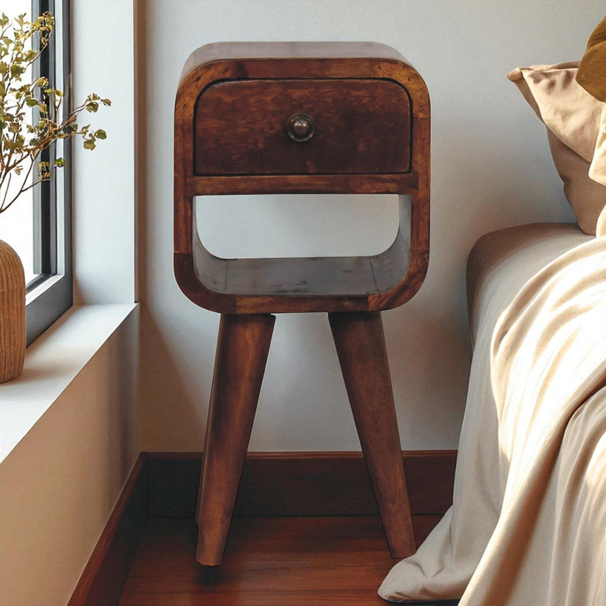 16" Chestnut Solid Wood Square One Drawer Nightstand