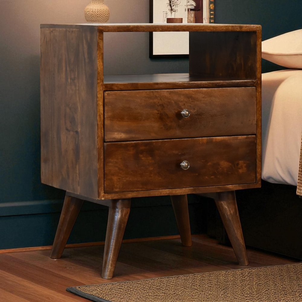 24" Chestnut Solid Wood Two Drawer Nightstand