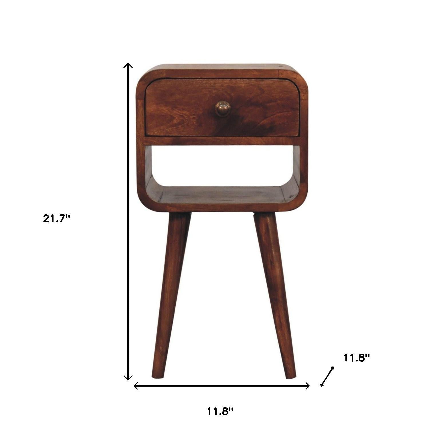 22" Dark Brown Solid Wood Square One Drawer Nightstand