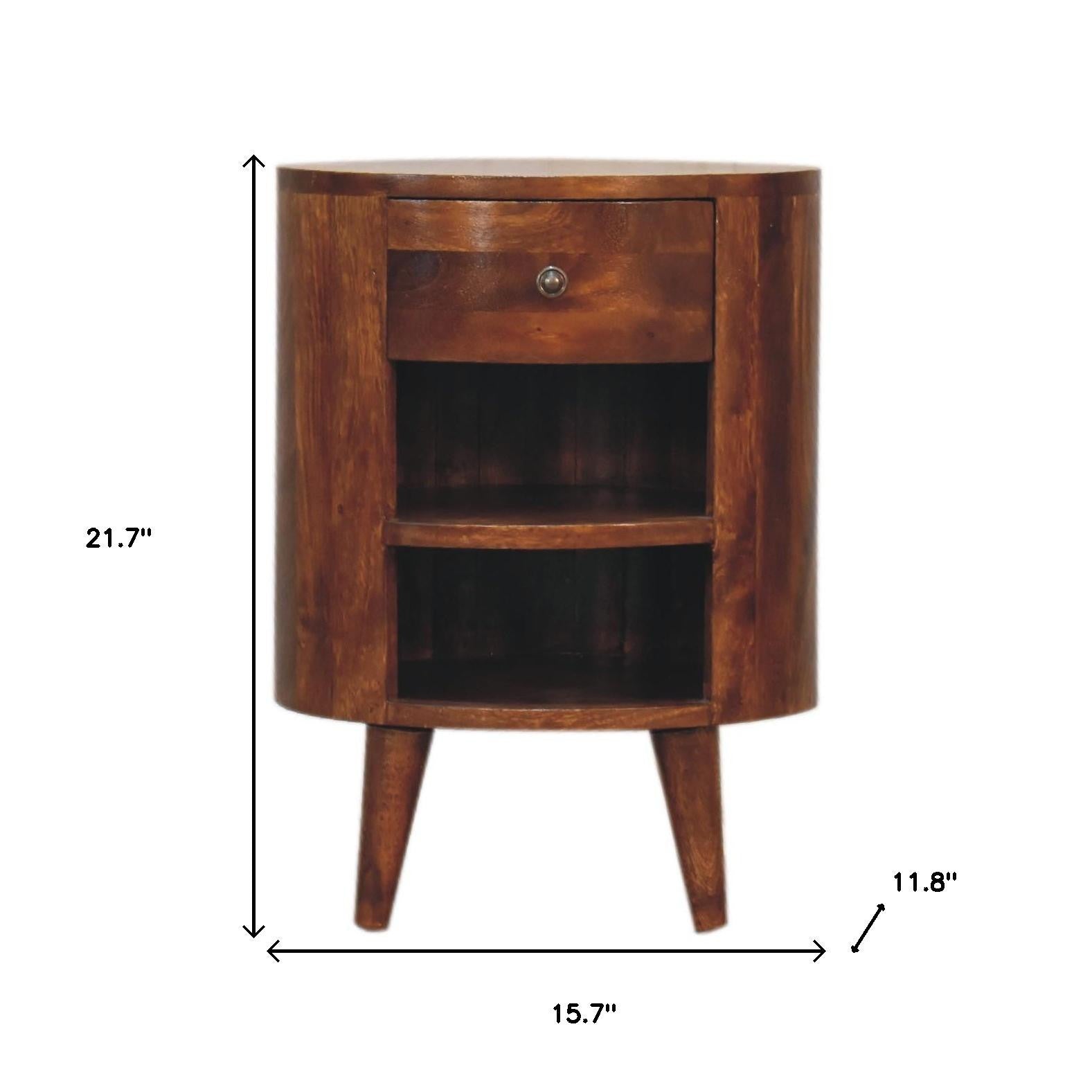 22" Chestnut Solid Wood Oval One Drawer Nightstand