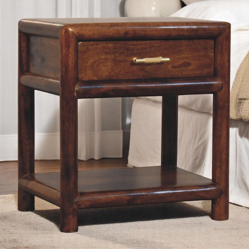 20" Chestnut Solid Wood Square One Drawer Nightstand
