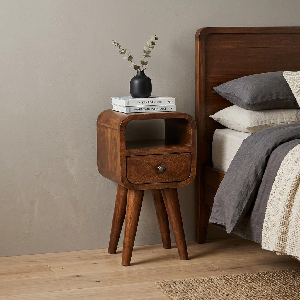16" Chestnut Solid Wood Square One Drawer Nightstand