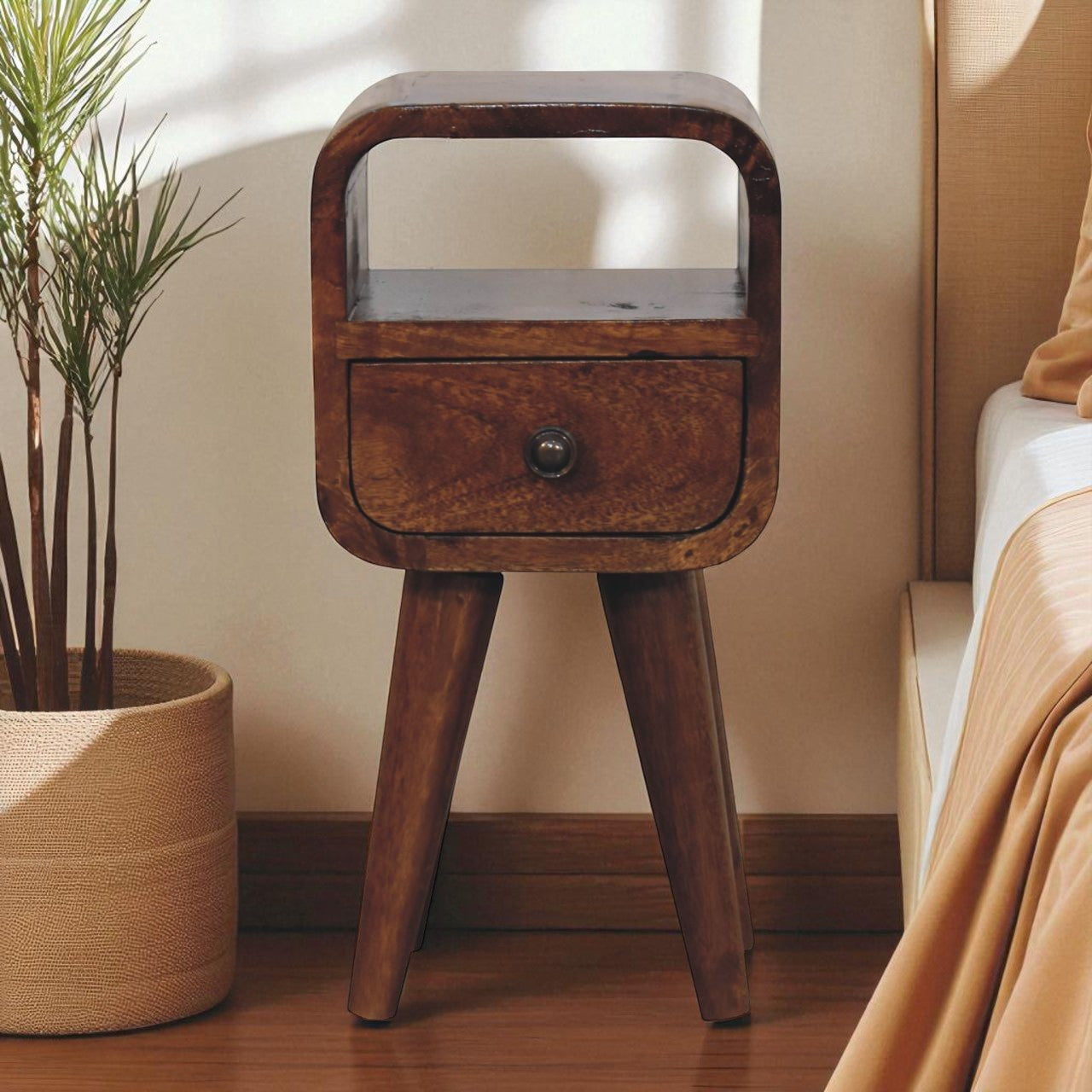 16" Chestnut Solid Wood Square One Drawer Nightstand
