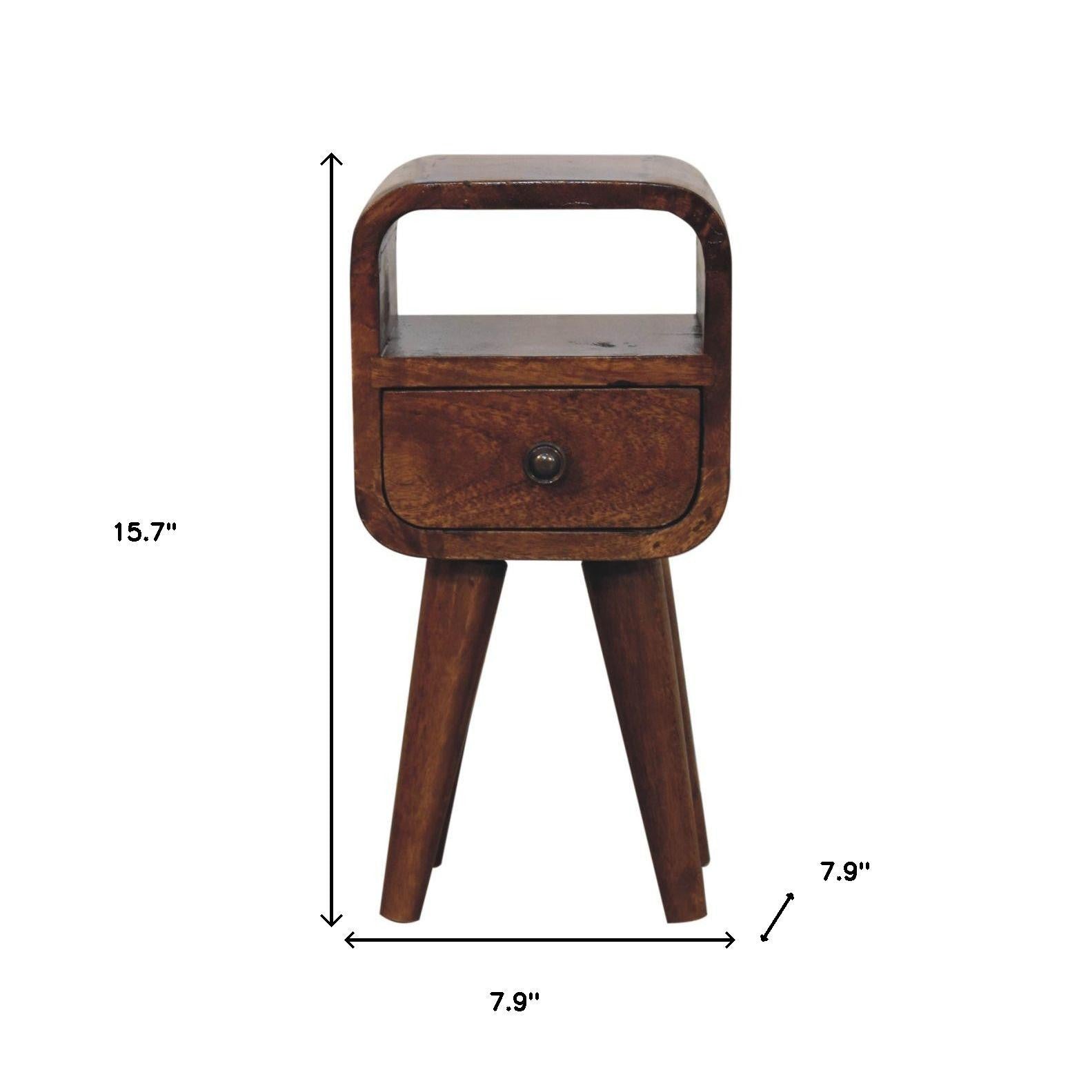 16" Chestnut Solid Wood Square One Drawer Nightstand