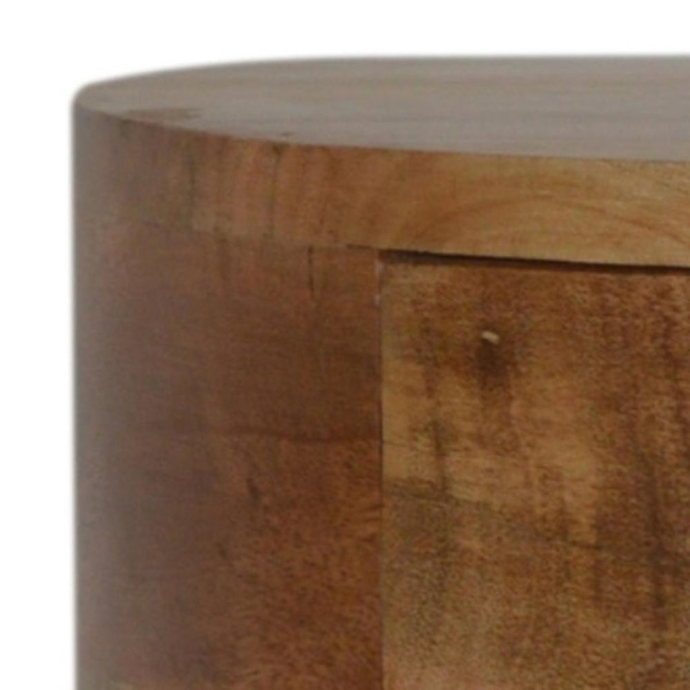 16" Brown Solid Wood Round One Drawer Floating Nightstand