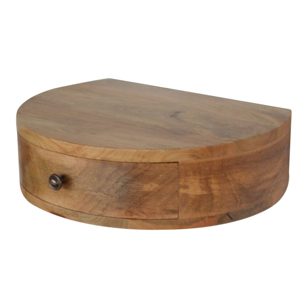 16" Brown Solid Wood Round One Drawer Floating Nightstand