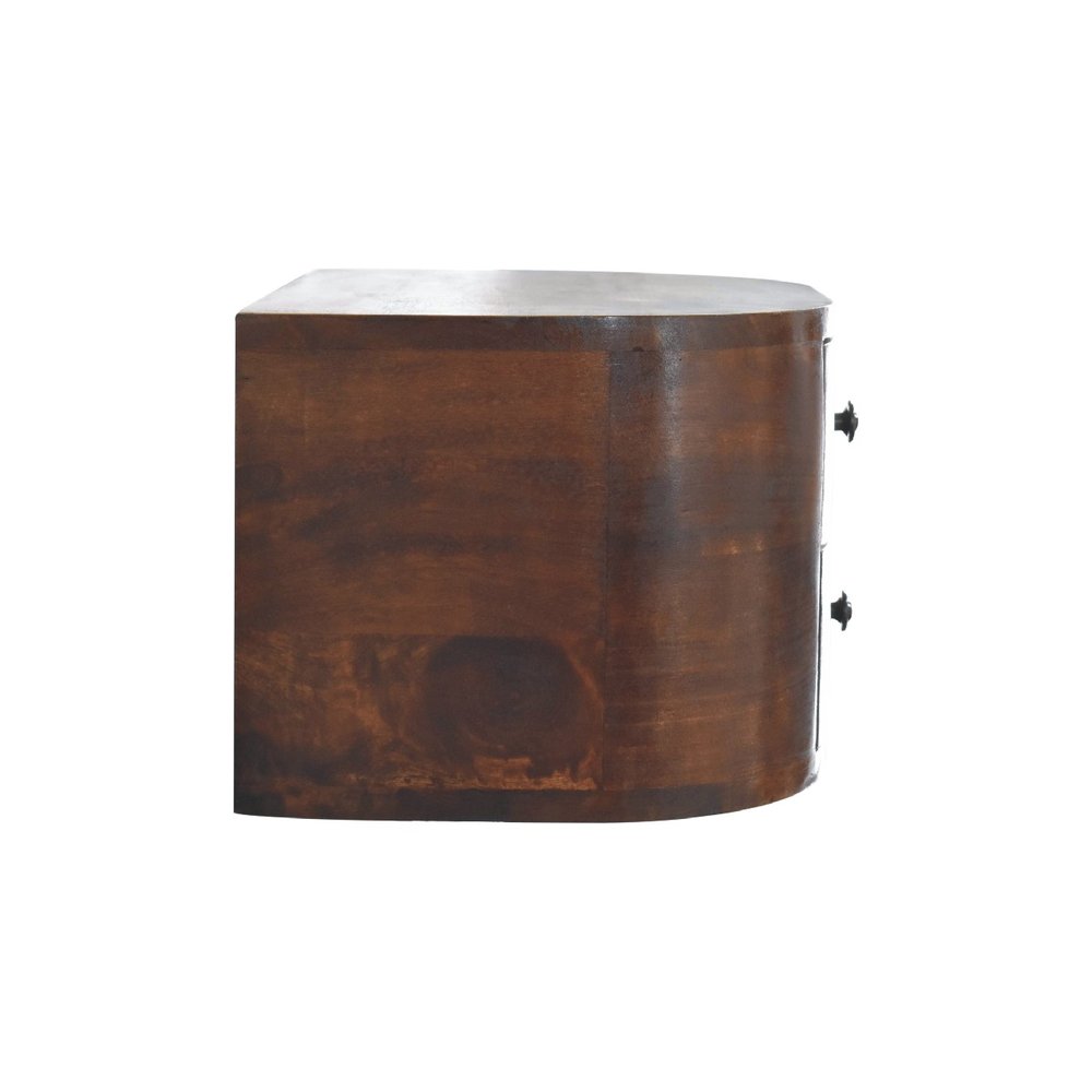 18" Brown Solid Wood Round Two Drawer Floating Nightstand