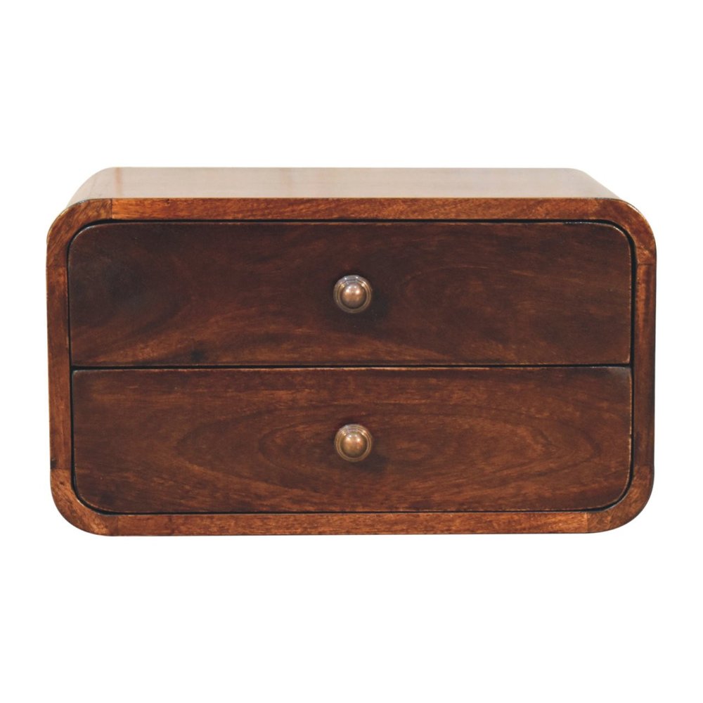 18" Brown Solid Wood Two Drawer Floating Nightstand