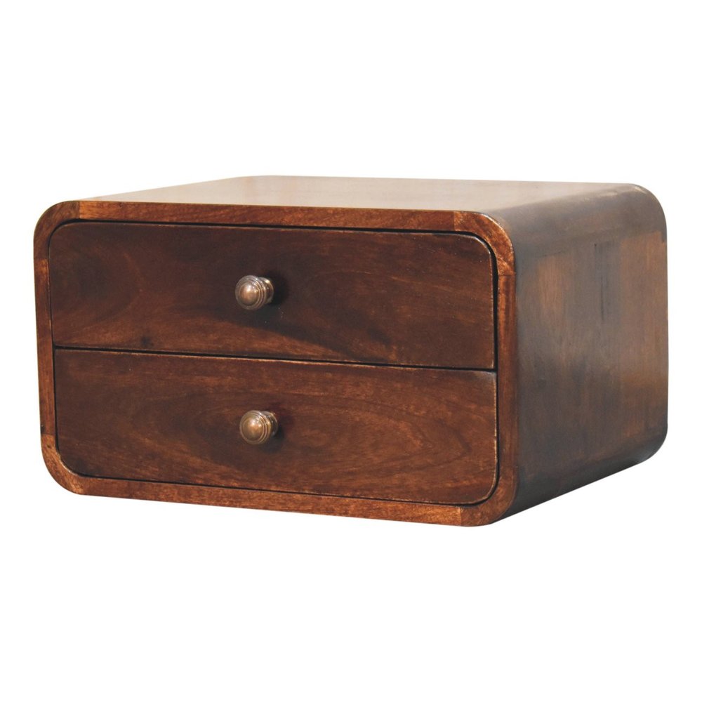 18" Brown Solid Wood Two Drawer Floating Nightstand
