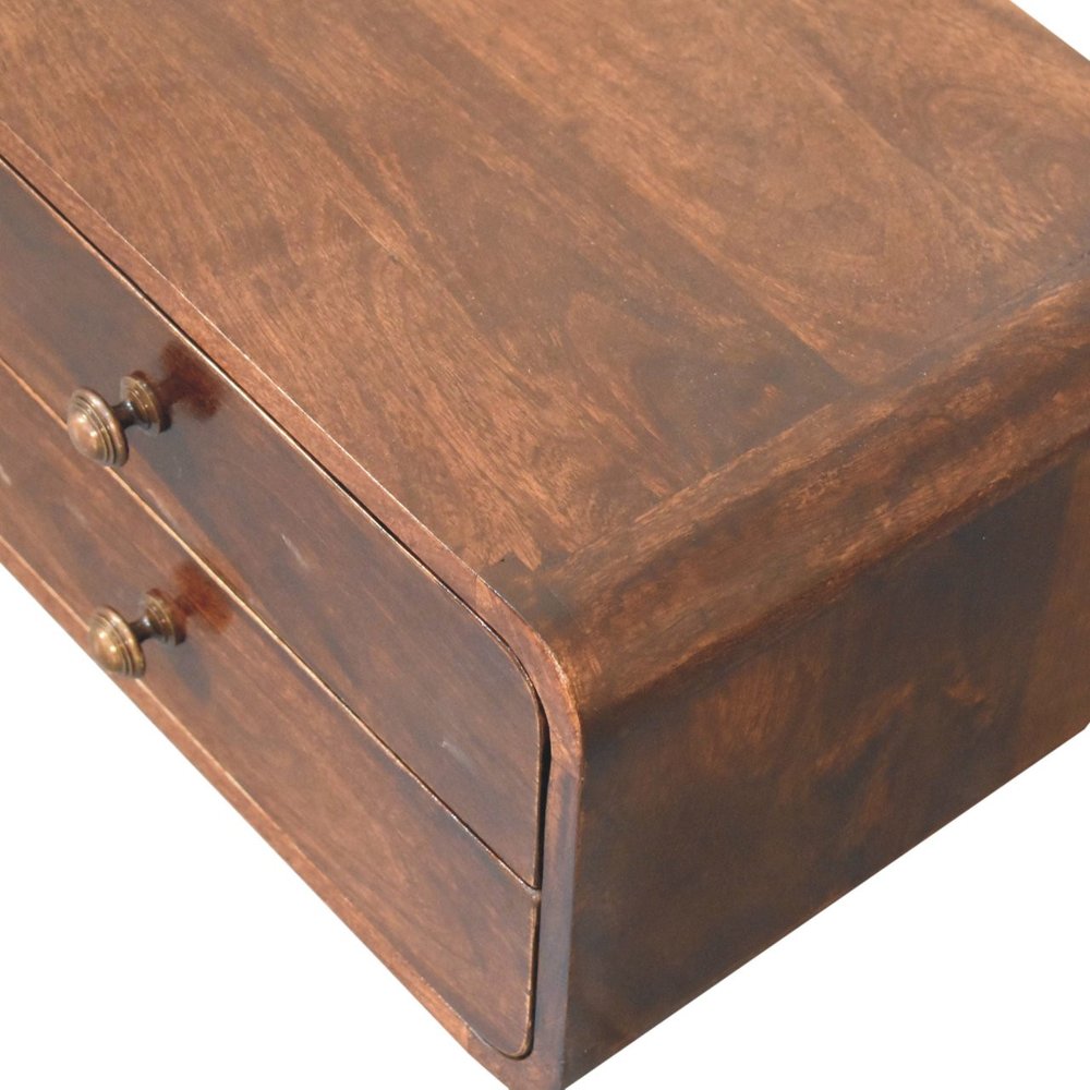 18" Brown Solid Wood Two Drawer Floating Nightstand