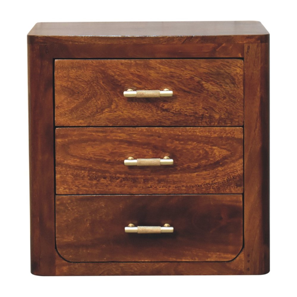 18" Brown Solid Wood Three Drawer Nightstand