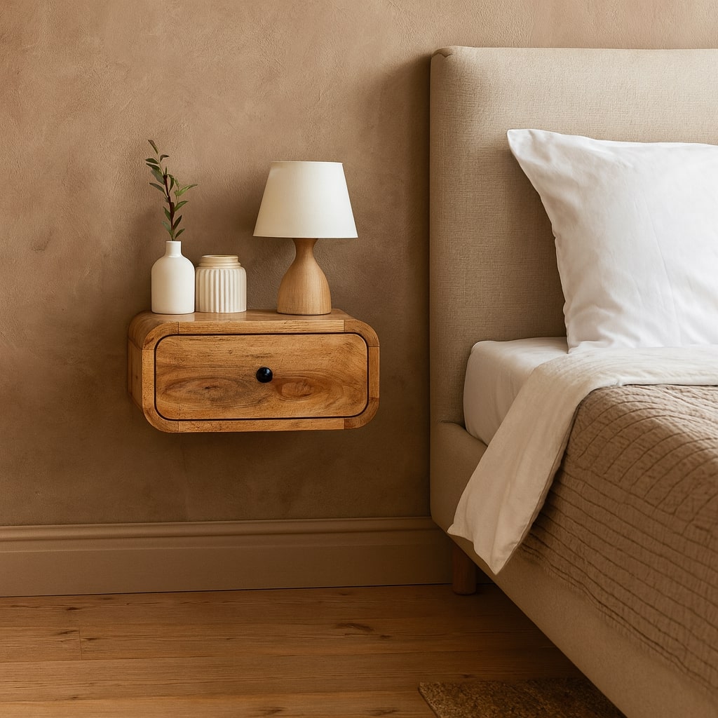 12" Oak Solid Wood One Drawer Floating Nightstand