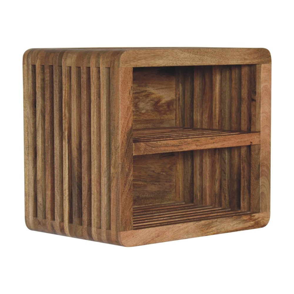 18" Brown Solid Wood Carved Geometric Floating Nightstand